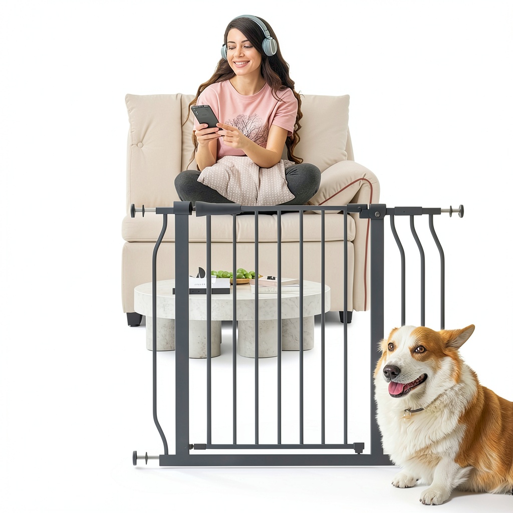 ELEVON baby gate installed in a wide hallway