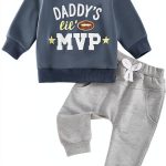 Daddy's Lil MVP Baby Boy Sweatshirt & Jogger Set – Soft Cotton, Blue &-0