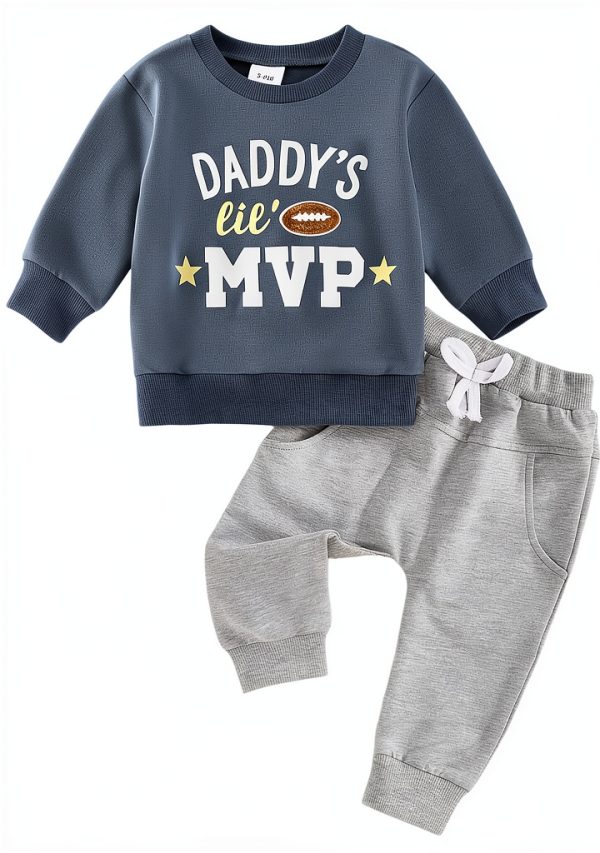 Daddy's Lil MVP Baby Boy Sweatshirt & Jogger Set – Soft Cotton, Blue &-0
