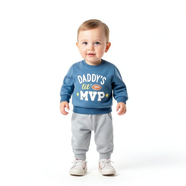 Daddy's Lil MVP Baby Boy Sweatshirt & Jogger Set – Soft Cotton, Blue &-1