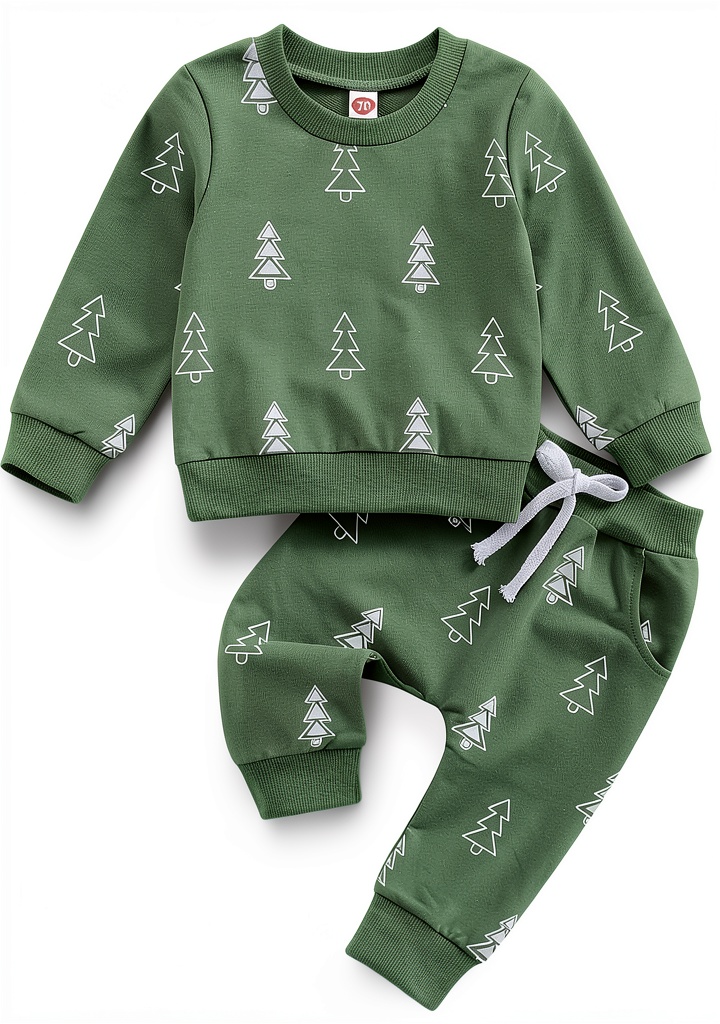 Baby boy wearing Christmas sweater and jogger pants during a holiday photo shoot