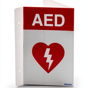 HeartStart AED Wall Sign Red Hanging Sign for Defibrillator Visibility-0