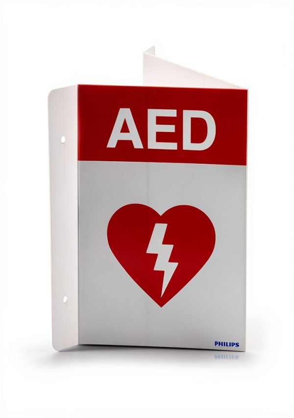 HeartStart AED Wall Sign Red Hanging Sign for Defibrillator Visibility-0
