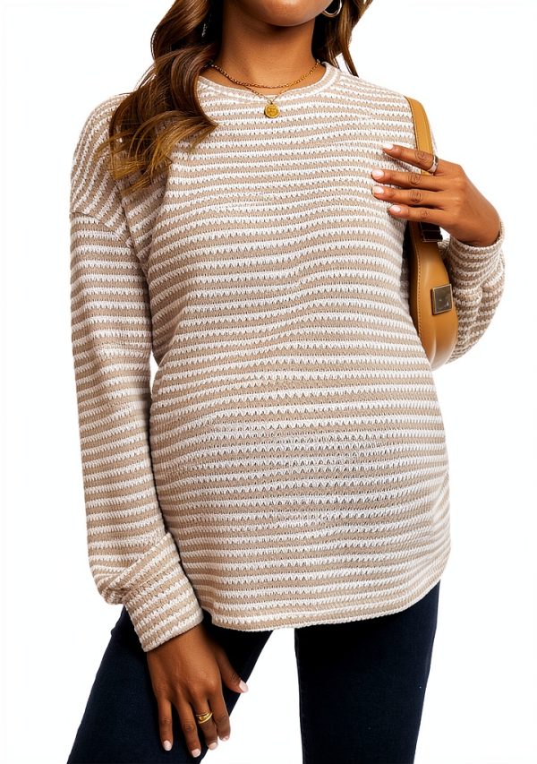 Women's Maternity Striped T Shirts Long Sleeve Crew Neck Drop Shoulder Fall Tops Maternity Clothes-4
