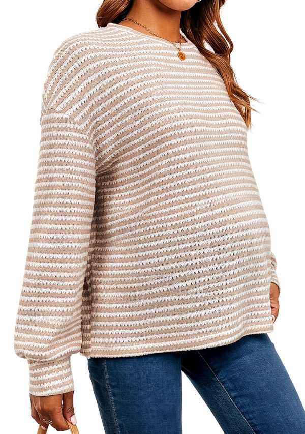 Women's Maternity Striped T Shirts Long Sleeve Crew Neck Drop Shoulder Fall Tops Maternity Clothes-1