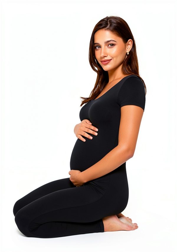POSHDIVAH Women's Maternity Jumpsuit Romper Pregnancy Short Sleeve T Shirts Bodycon Bodysuit Shapewear-3