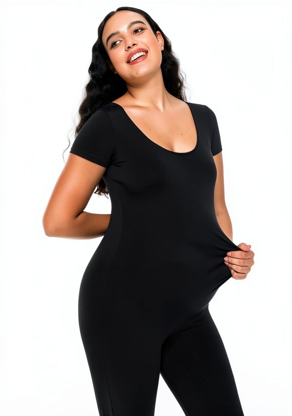 POSHDIVAH Women's Maternity Jumpsuit Romper Pregnancy Short Sleeve T Shirts Bodycon Bodysuit Shapewear-2