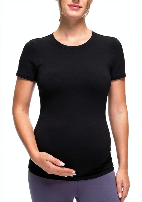 CRZ YOGA Softembrace Maternity Crewneck Short Sleeve Shirts - Soft Casual Pregnancy Tops Going Out Basic T-Shirts for Women-0