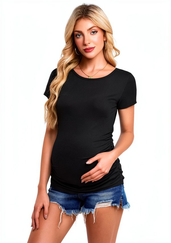 Smallshow Women's Maternity Shirts Ribbed Ruched Pregnancy Clothes Tops 3 Packs-4