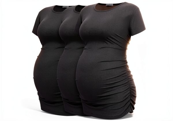 Smallshow Women's Maternity Shirts Ribbed Ruched Pregnancy Clothes Tops 3 Packs-0