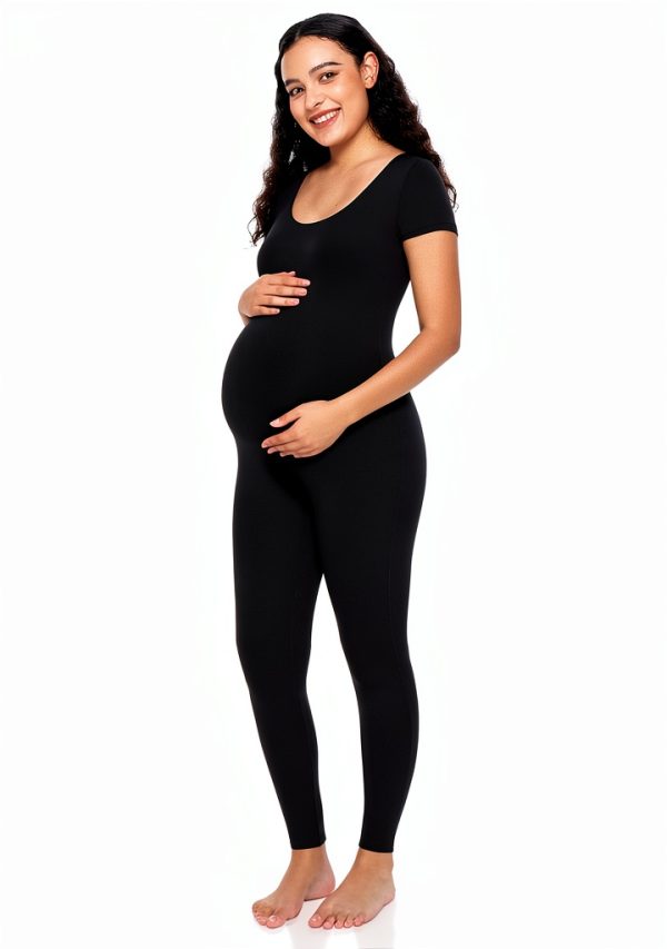 POSHDIVAH Women's Maternity Jumpsuit Romper Pregnancy Short Sleeve T Shirts Bodycon Bodysuit Shapewear-0