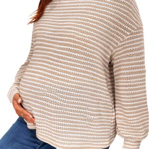 Women's Maternity Striped T Shirts Long Sleeve Crew Neck Drop Shoulder Fall Tops Maternity Clothes-0