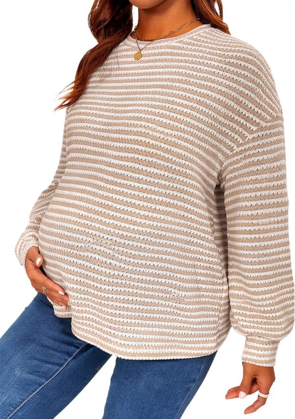 Women's Maternity Striped T Shirts Long Sleeve Crew Neck Drop Shoulder Fall Tops Maternity Clothes-0