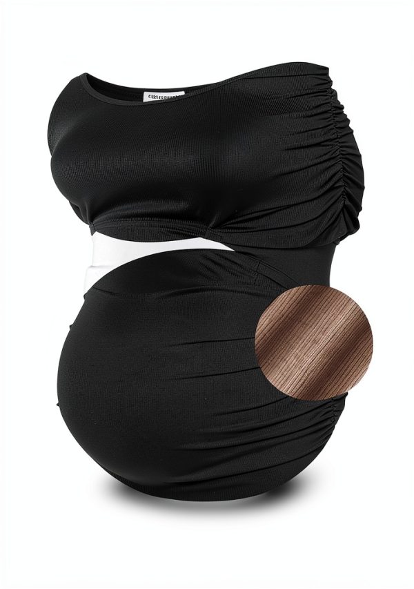 Smallshow Women's Maternity Shirts Ribbed Ruched Pregnancy Clothes Tops 3 Packs-6