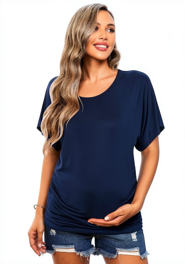 Ekouaer Maternity Shirts 3 Packs Dolman Sleeve Side Ruched Tops Tunic Casual Pregnancy Clothes-4